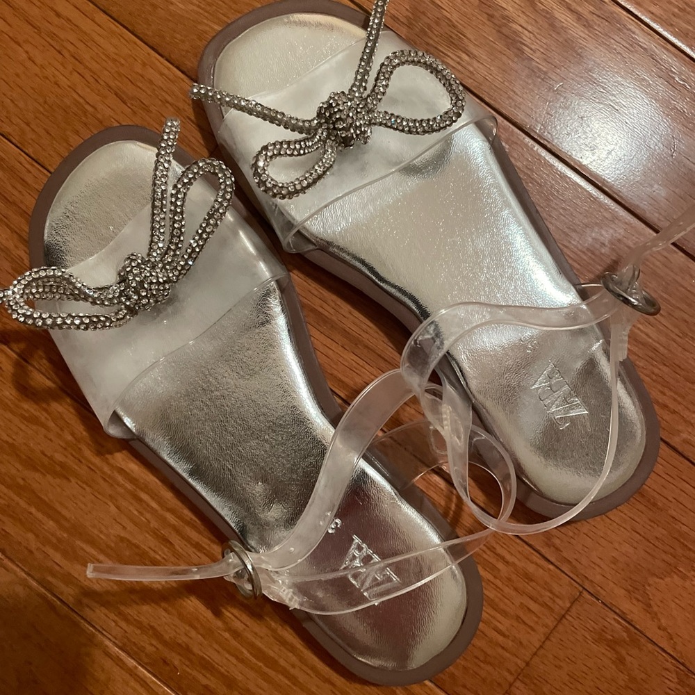 Zara rhinestone bow clear sandals